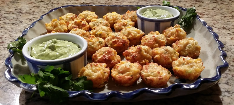 Corn & Haloumi Mini Muffins with Avocado Dip